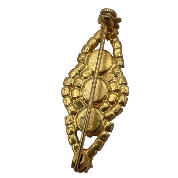 Vtg 10K Gold 6.56g Garnet Glass Brooch '40s Bar Pin Red Rhinestone Unmarked MCM - Picture 6 of 16